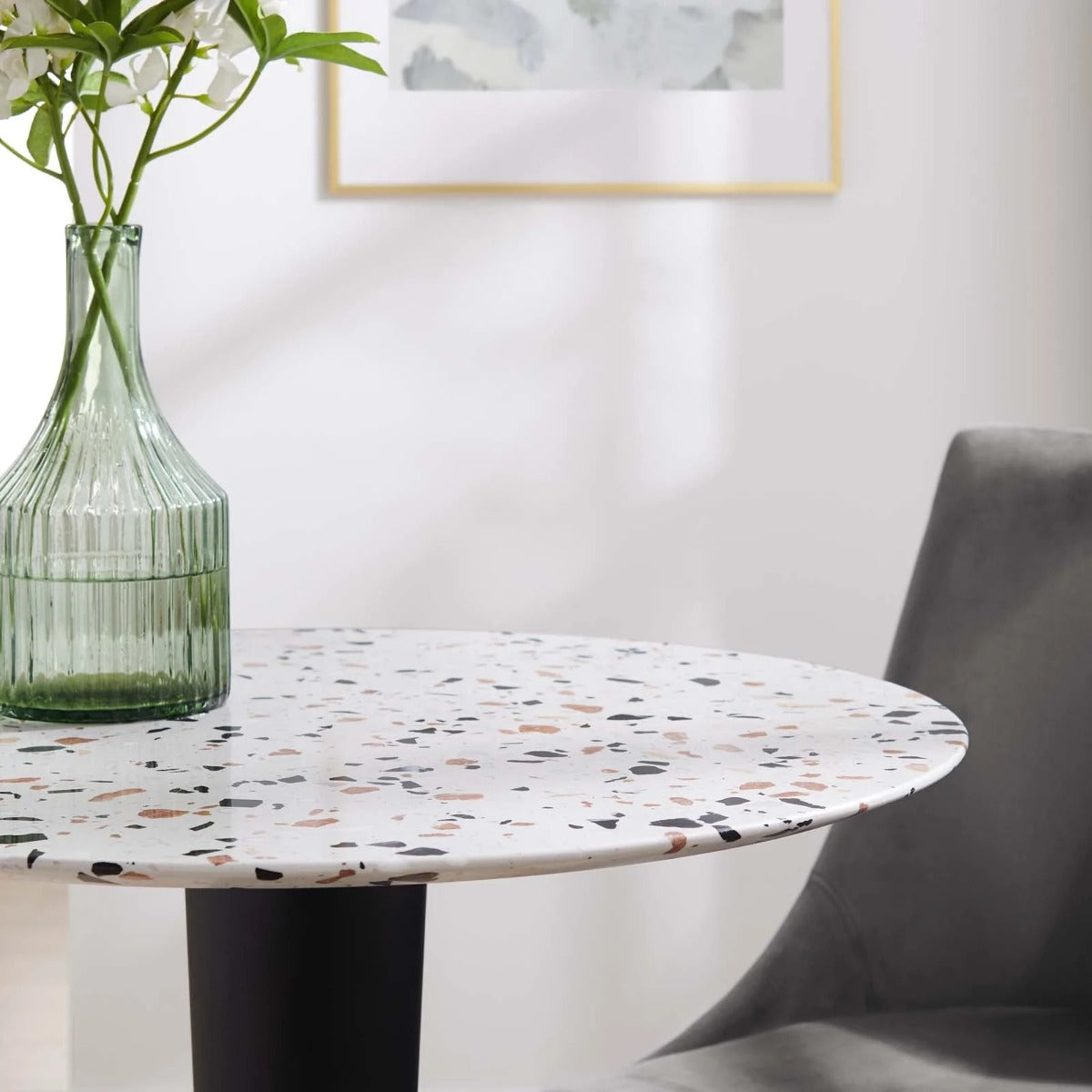 Modway Zinque 28" Round Terrazzo Dining Table Gold White