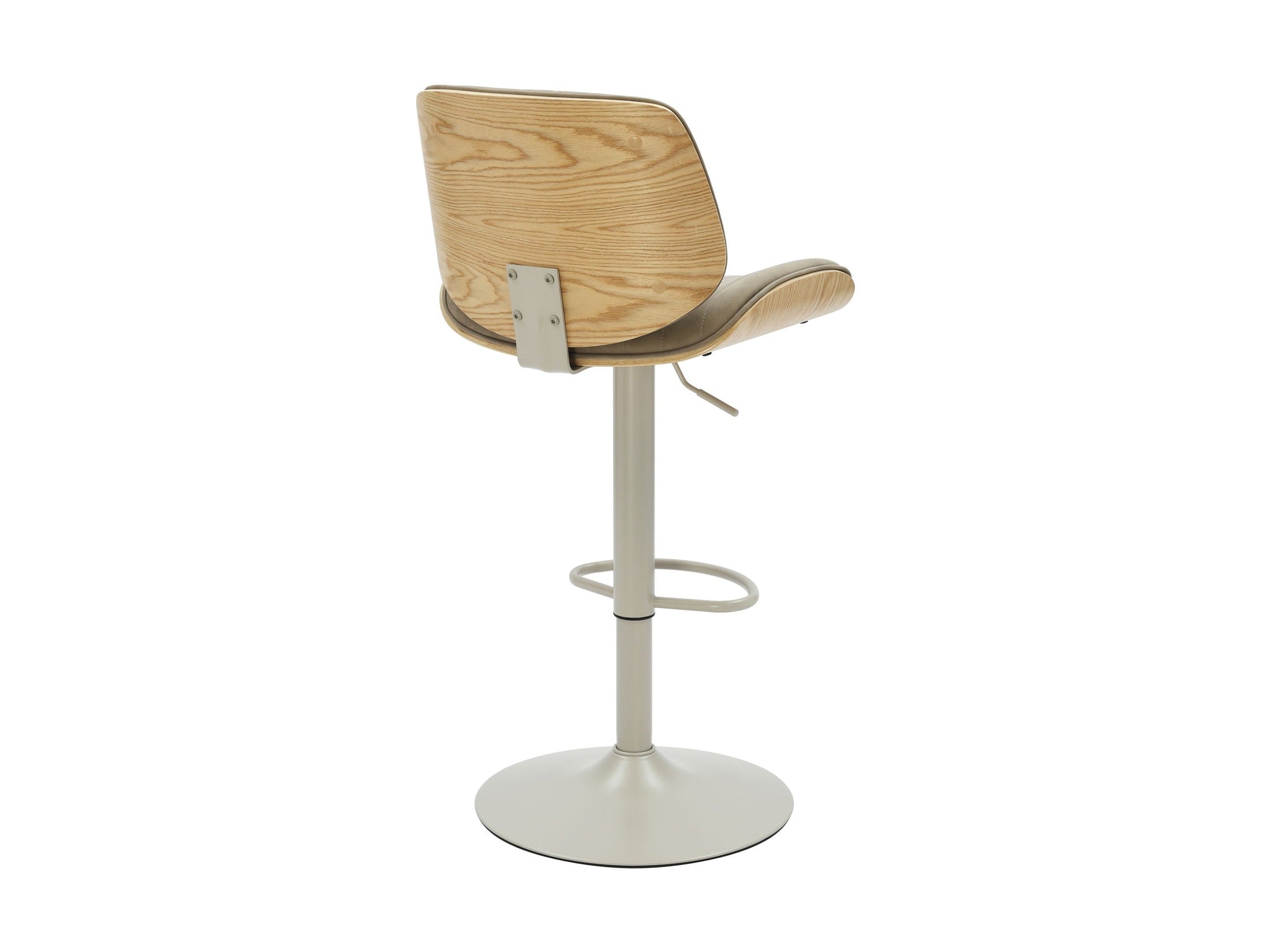 Brock - Adjustable Swivel Curved Back Wood Bar Stool With Faux Leather Seat