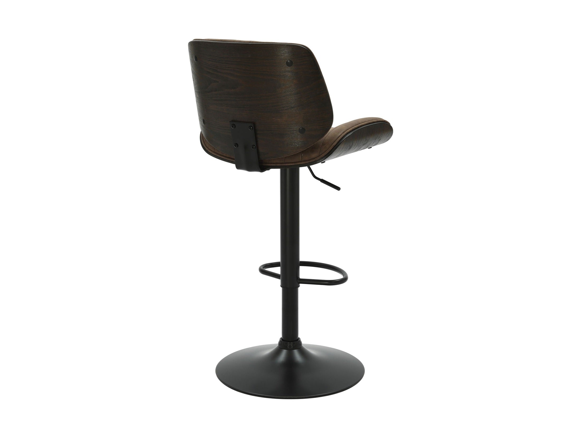Brock - Adjustable Swivel Curved Back Wood Bar Stool With Faux Leather Seat