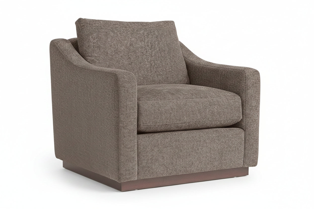 Gray upholstered armchair on a white background