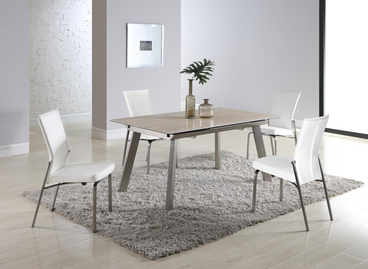 Molly Motion Back Side Chair, White with Brushed Steel Legs, Set of 2