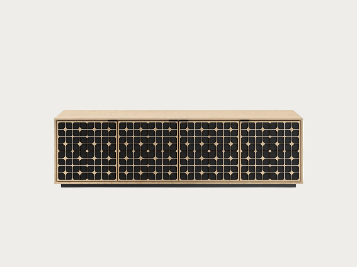 Rectangular metal object with grid pattern on a white background
