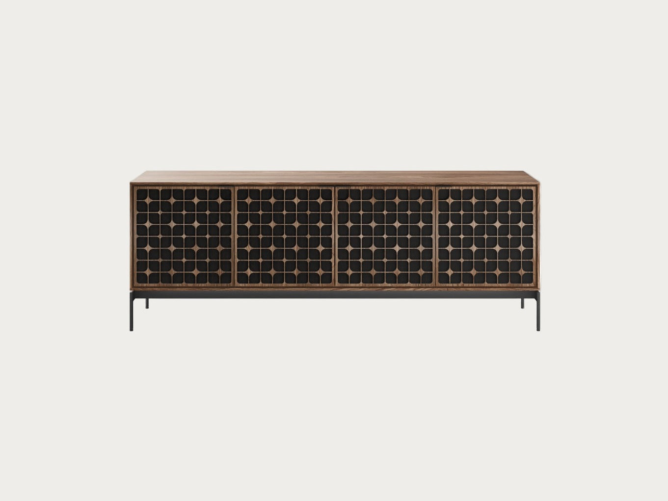 Wooden cabinet with geometric pattern on a white background