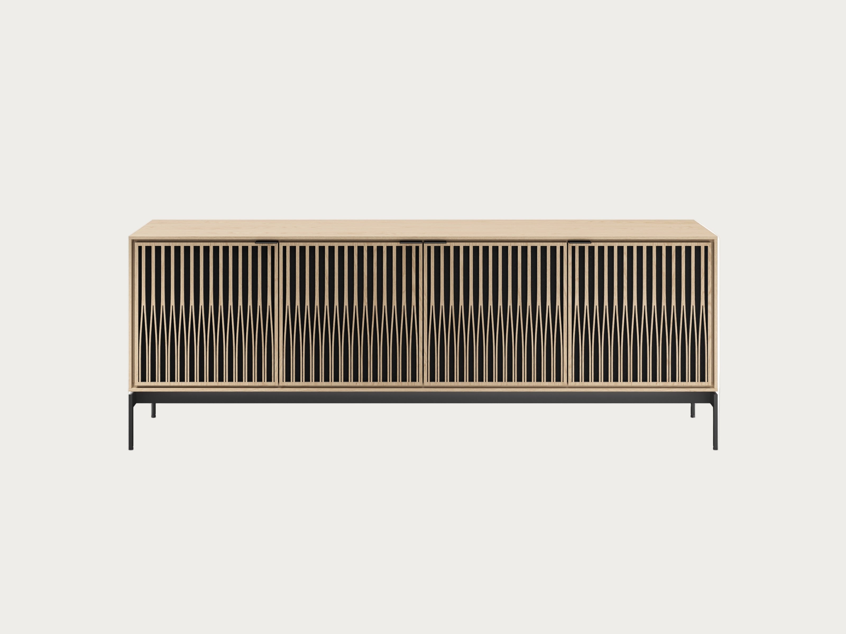 Wooden sideboard with a modern design on a white background