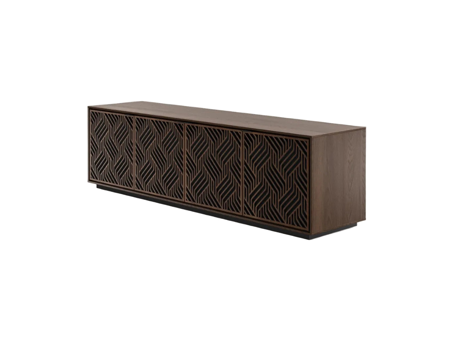 Wooden sideboard with wavy pattern on a white background