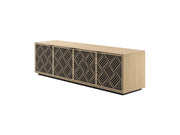 Wooden cabinet with geometric pattern on a white background