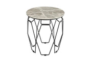 Ellipse end table with marble-finish ceramic top and black legs