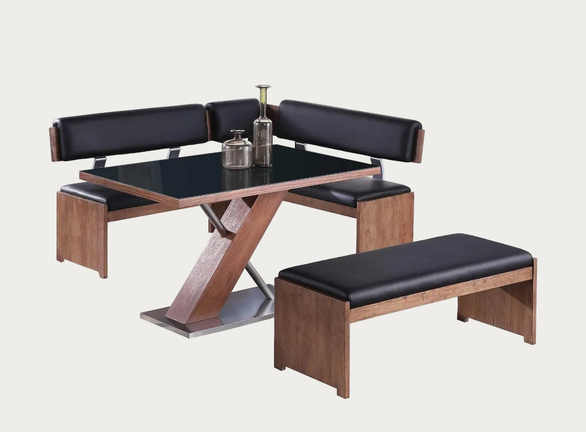 Emma 3-pc dining room set with black benches on a white background