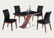 Emma 5-pc dining room set with four black chairs on a white background