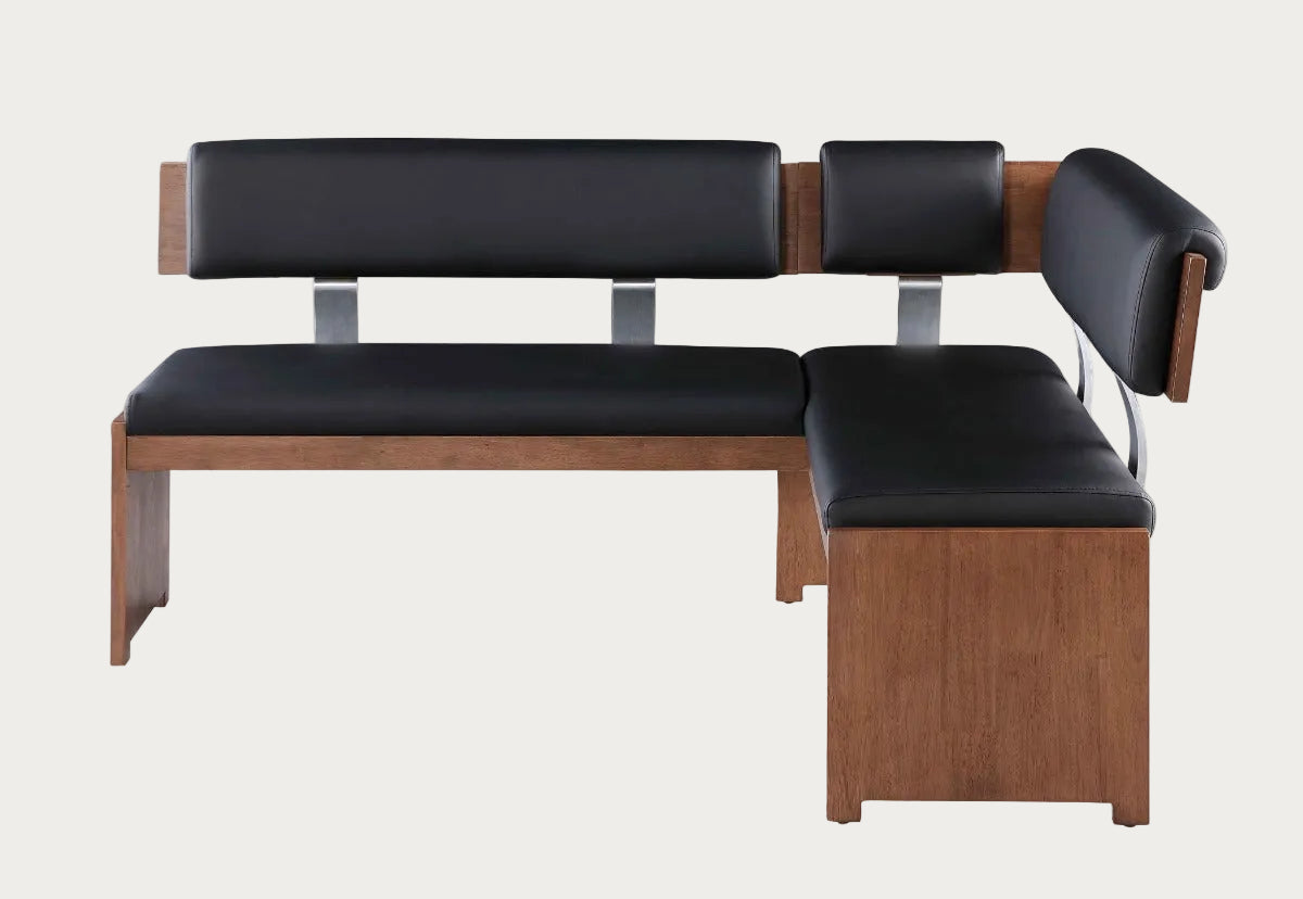 Emma wooden nook with black cushion on a white background