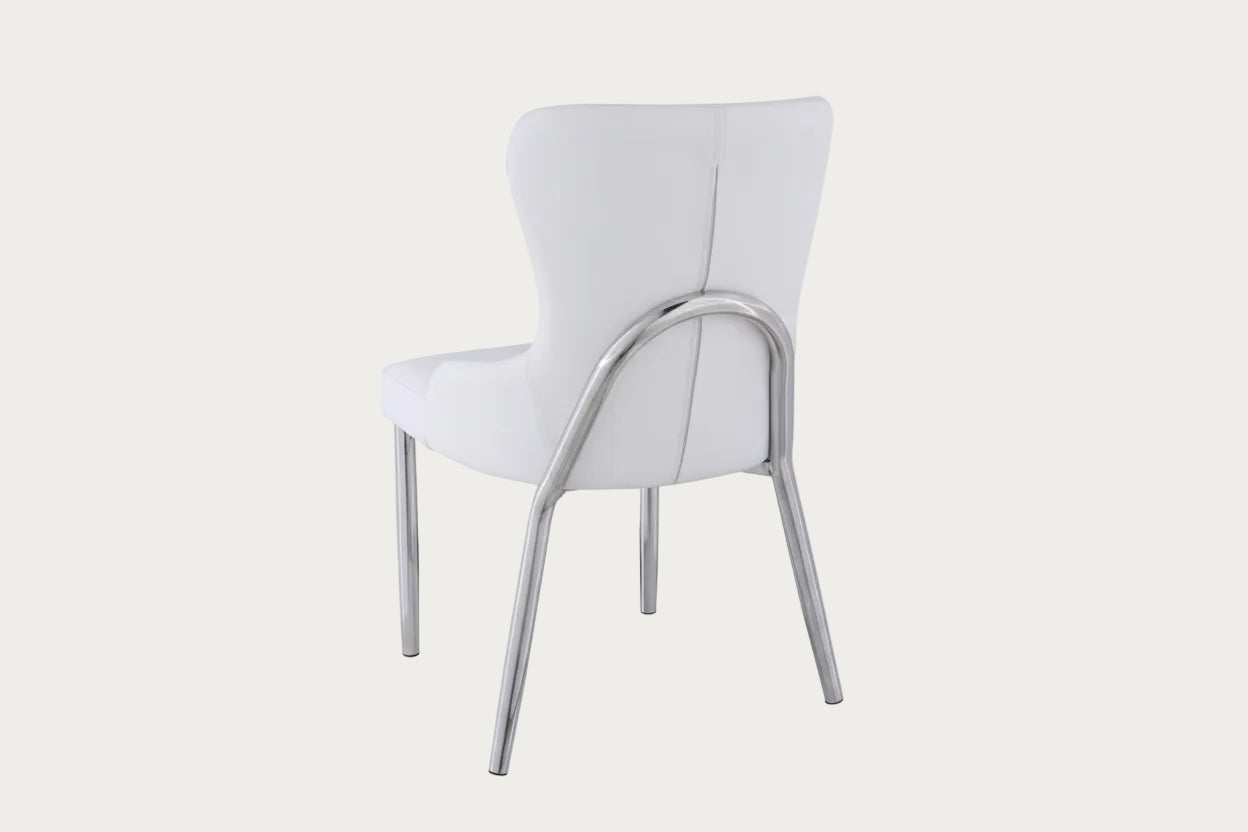 Evelyn white chair with metal frame on a white background