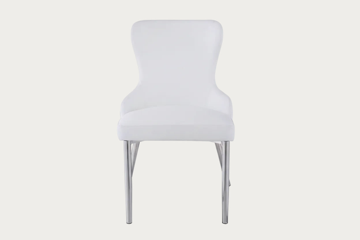 Evelyn white chair with metal legs on a white background