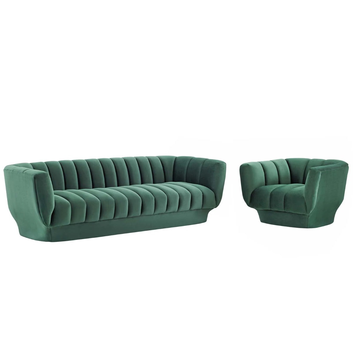 Modway Entertain Vertical Channel Tufted Performance Velvet Sofa and Armchair Set