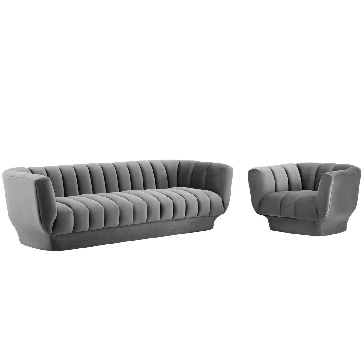 Modway Entertain Vertical Channel Tufted Performance Velvet Sofa and Armchair Set