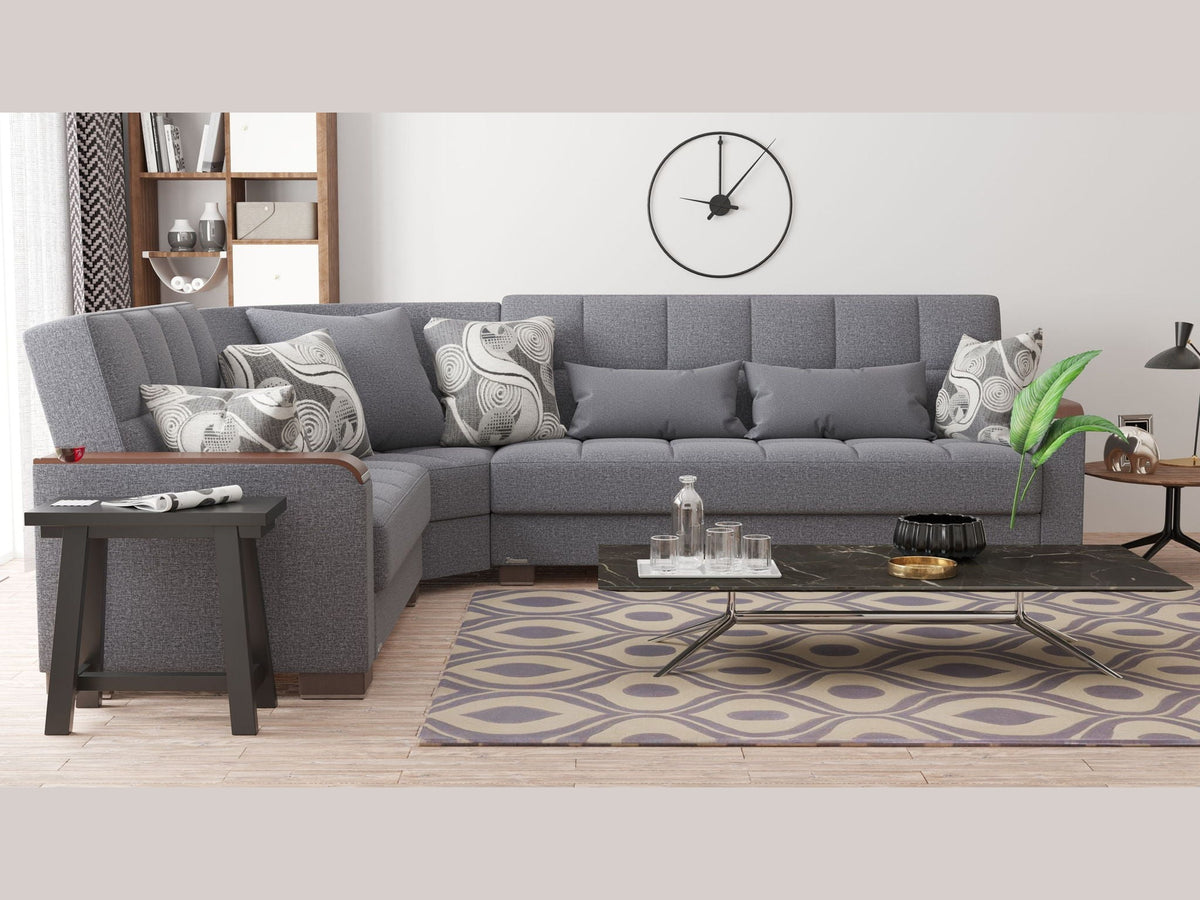 Ottomanson Armada X - Upholstered Convertible Wood Trimmed Sectional With Storage - Polyester