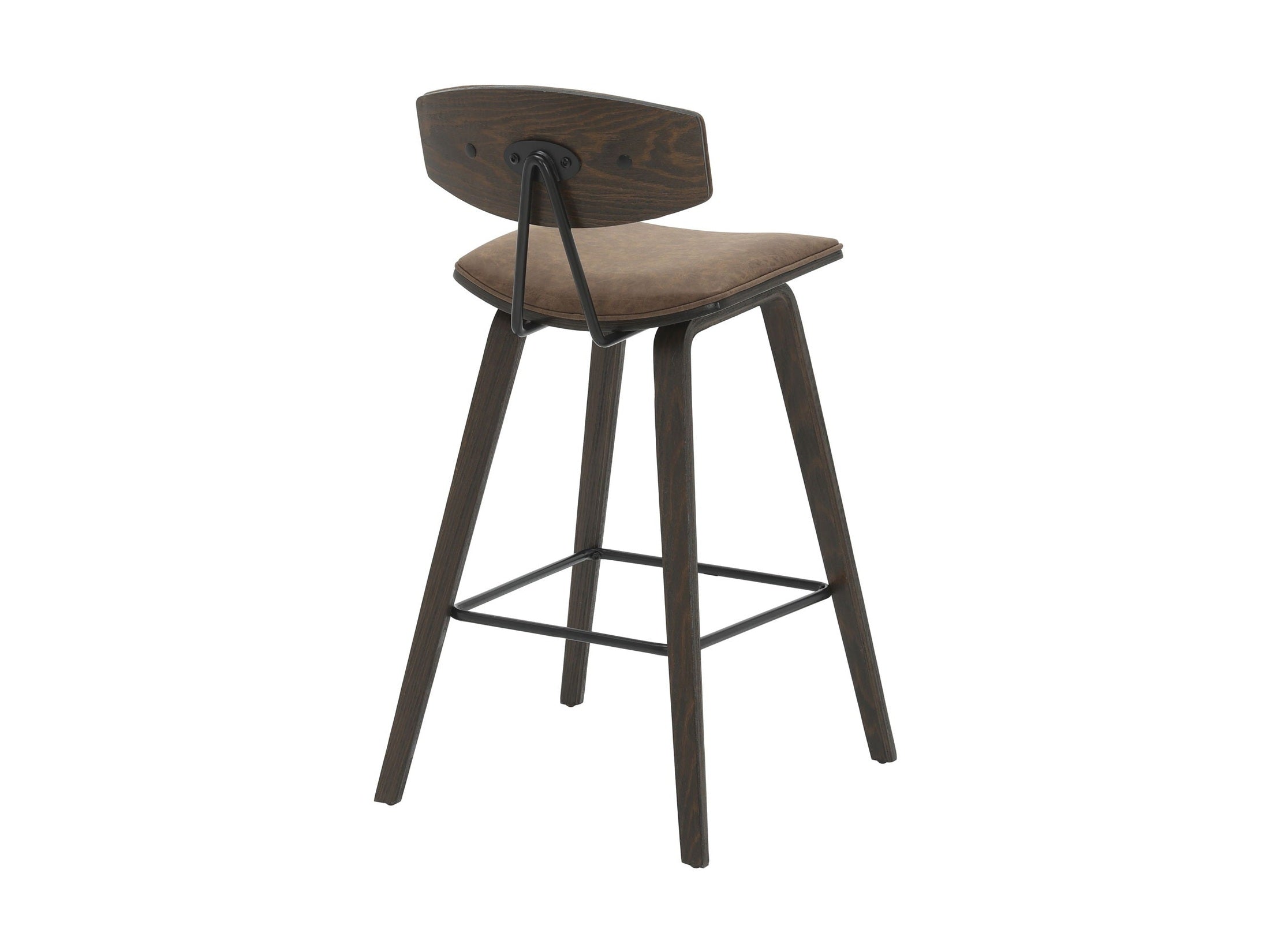 Fox - Counter Height Curved Back Wood Bar Stool With Faux Leather Seat
