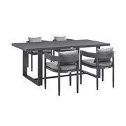 Menorca - Outdoor Patio 5-Piece Dining Table Set In Aluminum With Gray Cushions