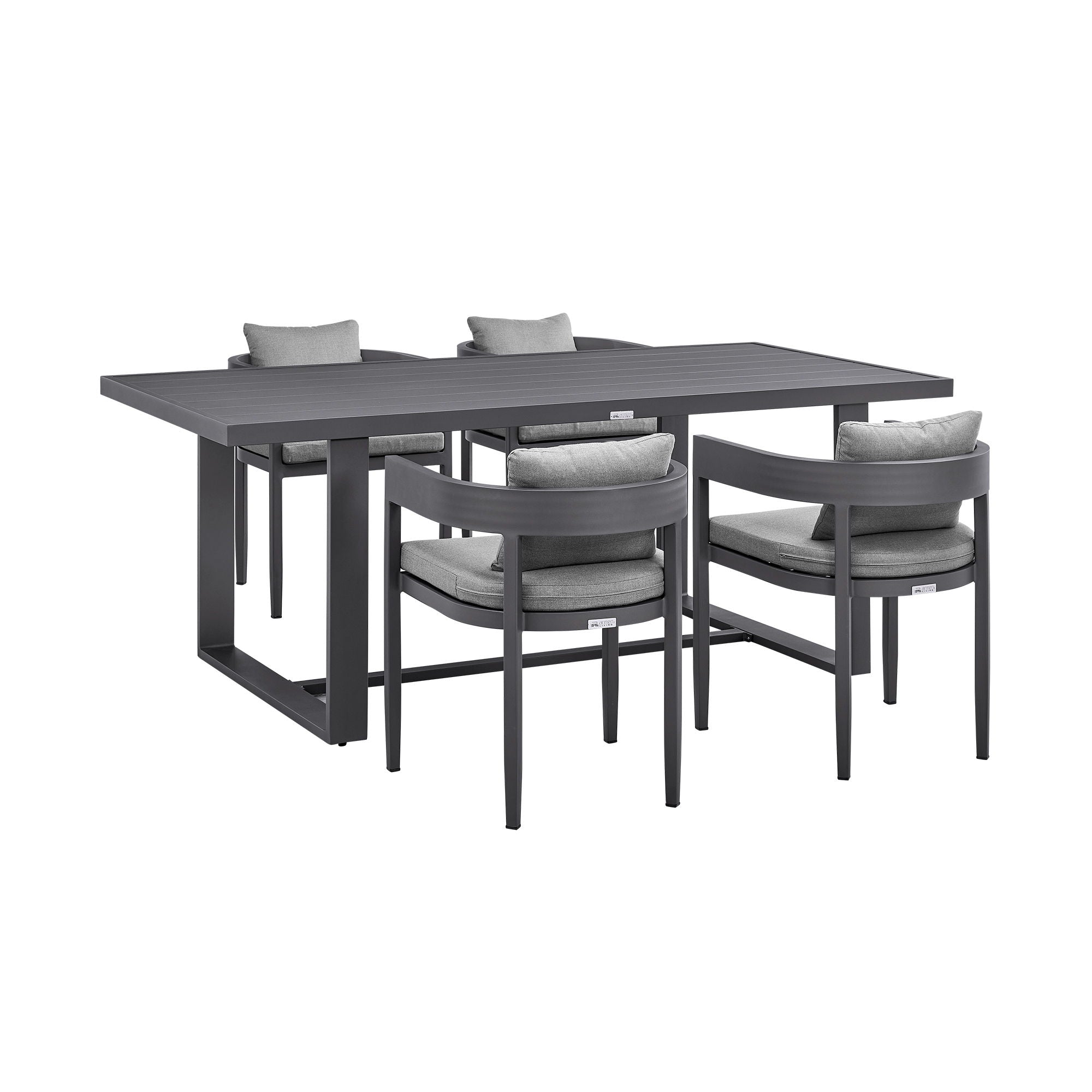 Menorca - Outdoor Patio 5-Piece Dining Table Set In Aluminum With Gray Cushions