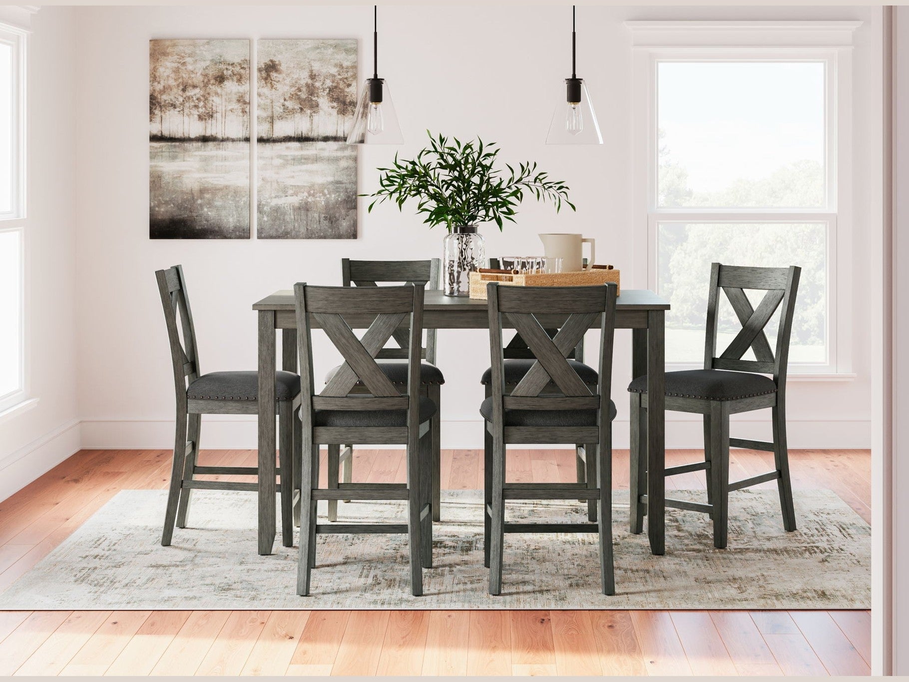 Caitbrook - Rect Drm Counter Table Set (Set of 7) - Gray
