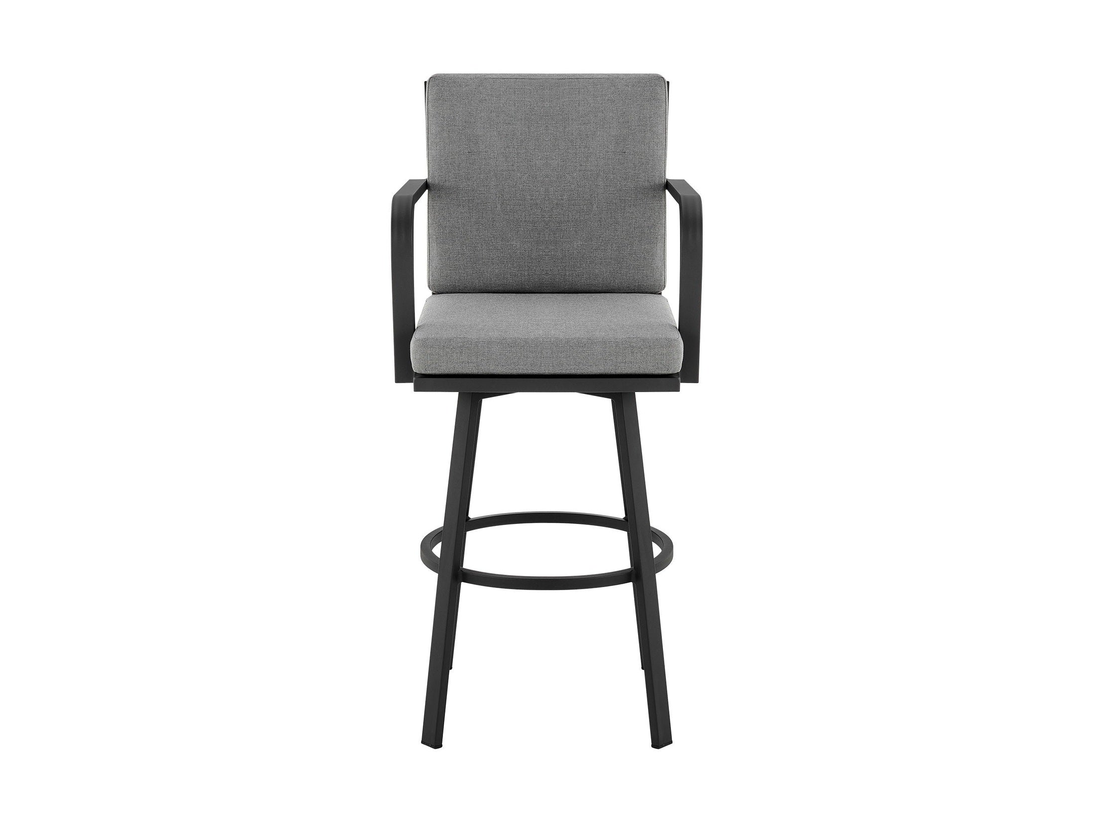 Don - 30" Outdoor Patio Swivel Bar Stool - Black Aluminum With Gray Cushions
