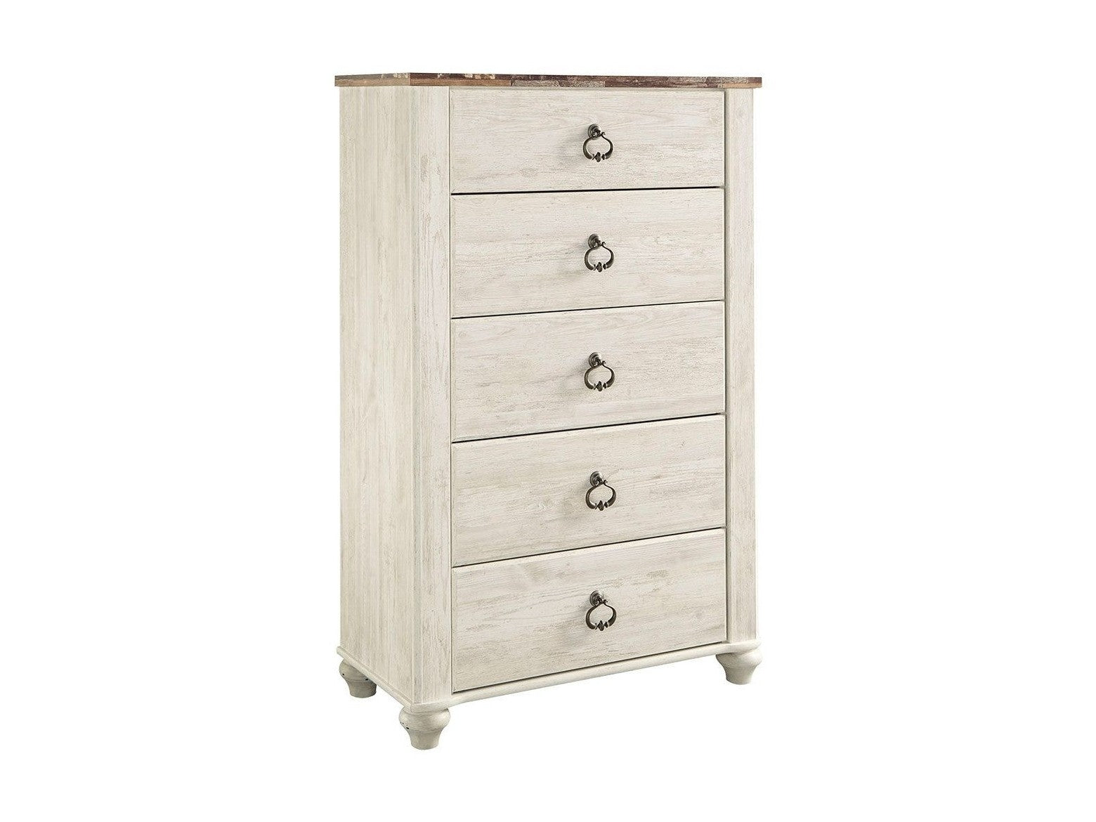 Willowton - Five Drawer Chest - Brown / Beige / White
