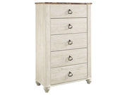 Willowton - Five Drawer Chest - Brown / Beige / White