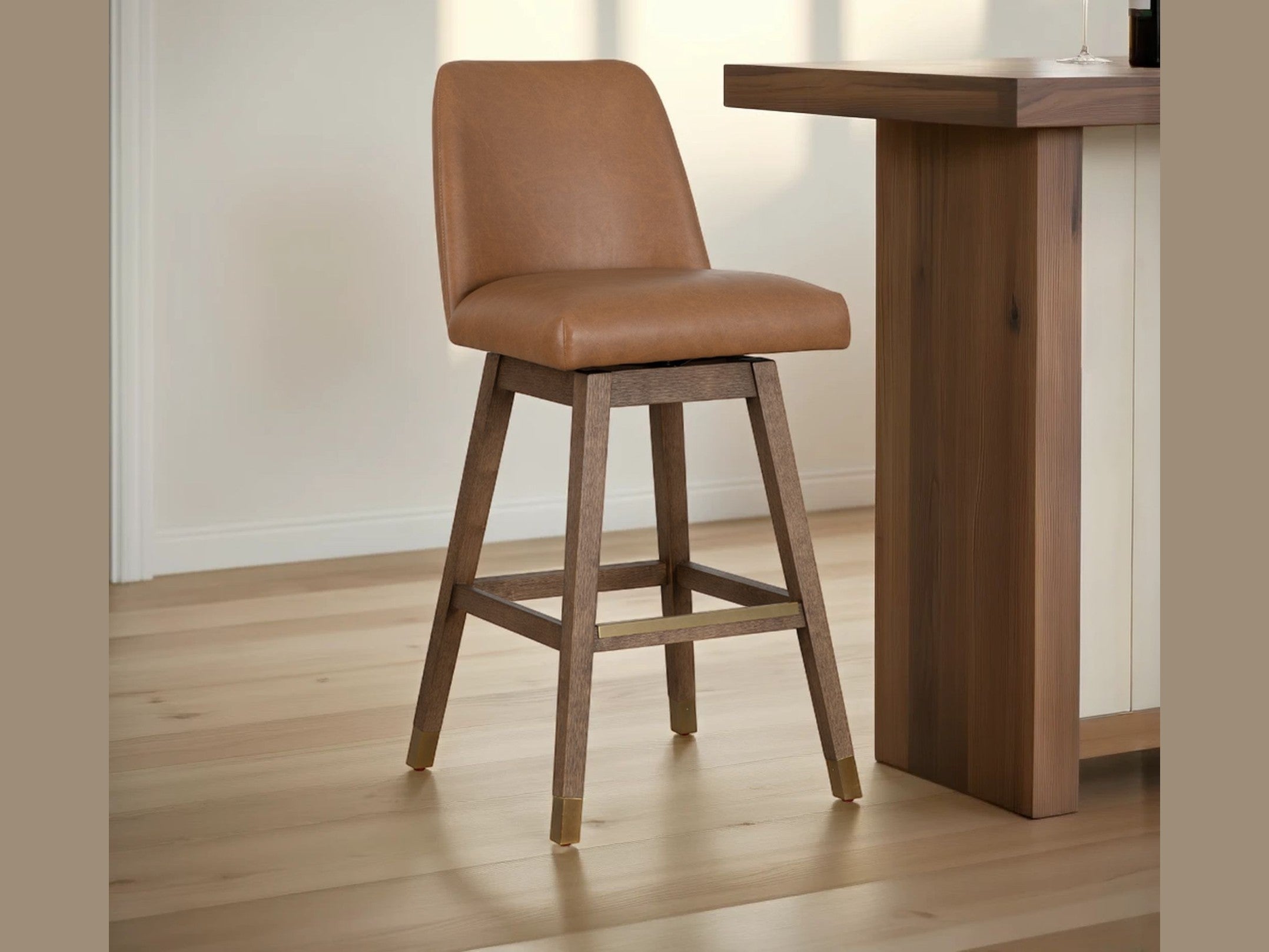 Amelia - Swivel Rubberwood Barstool With Faux Leather Seat