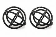 The Barley two black spherical decorative objects with an interwoven design on a white background.