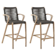 Brielle - Outdoor Light Eucalyptus Wood And Charcoal Rope Counter Height Stool Set