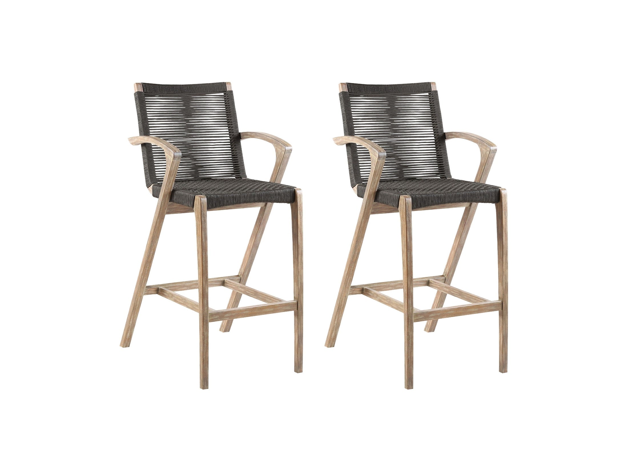 Brielle - Outdoor Light Eucalyptus Wood And Charcoal Rope Counter Height Stool Set