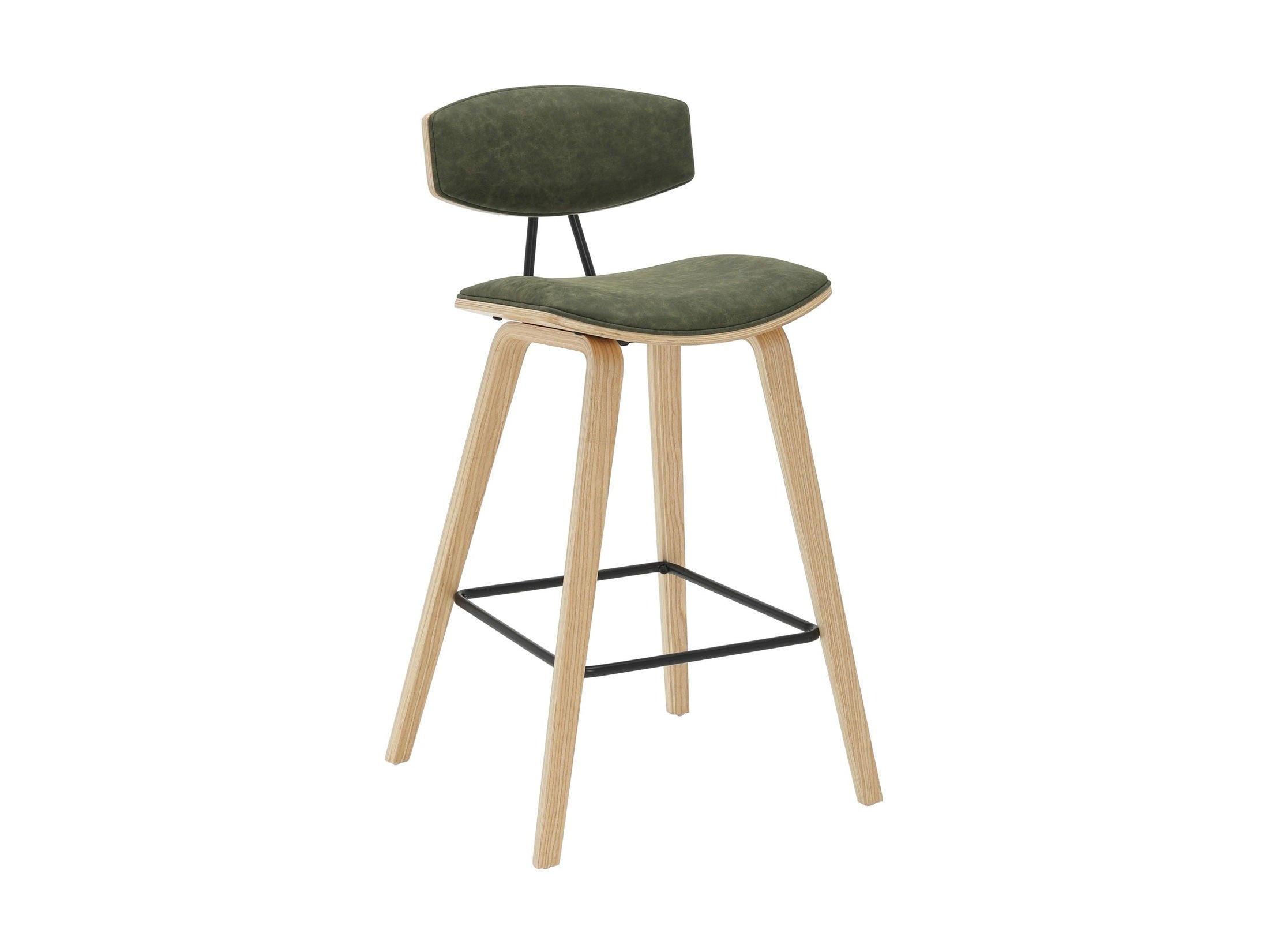 Fox - Counter Height Curved Back Wood Bar Stool With Faux Leather Seat