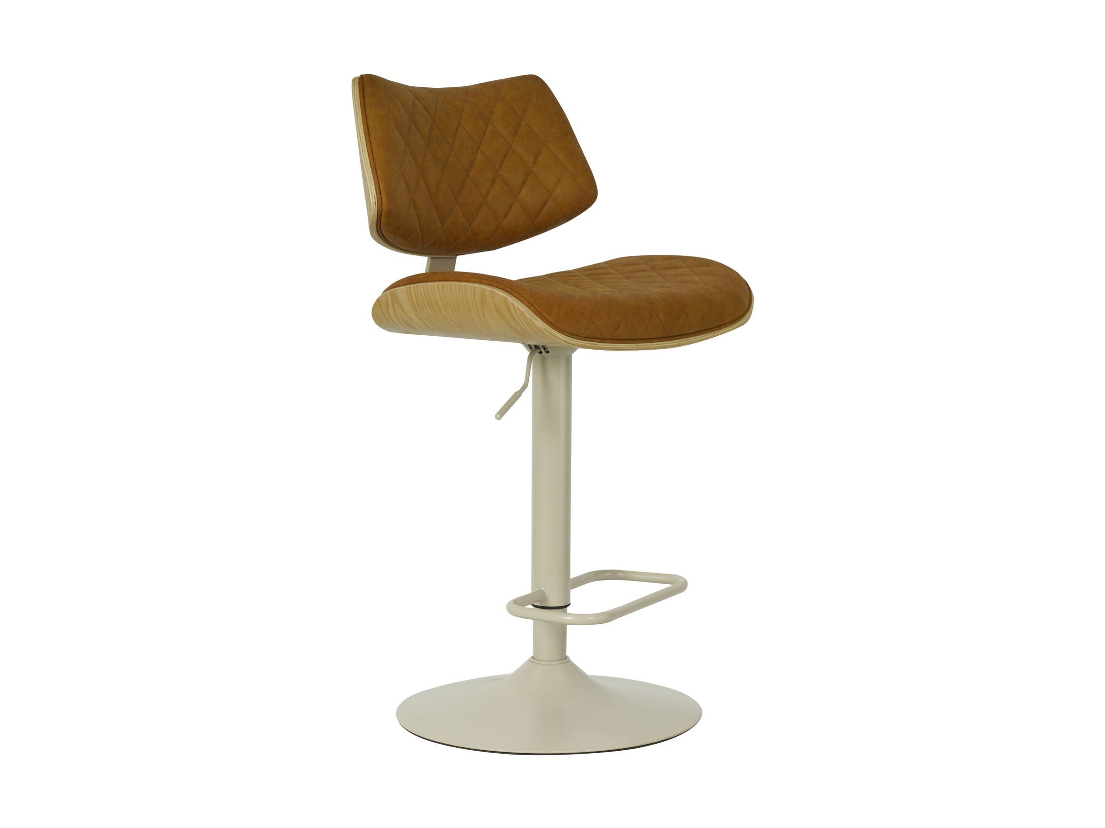 Leland - Adjustable Swivel Curved Back Wood Bar Stool With Faux Leather Seat