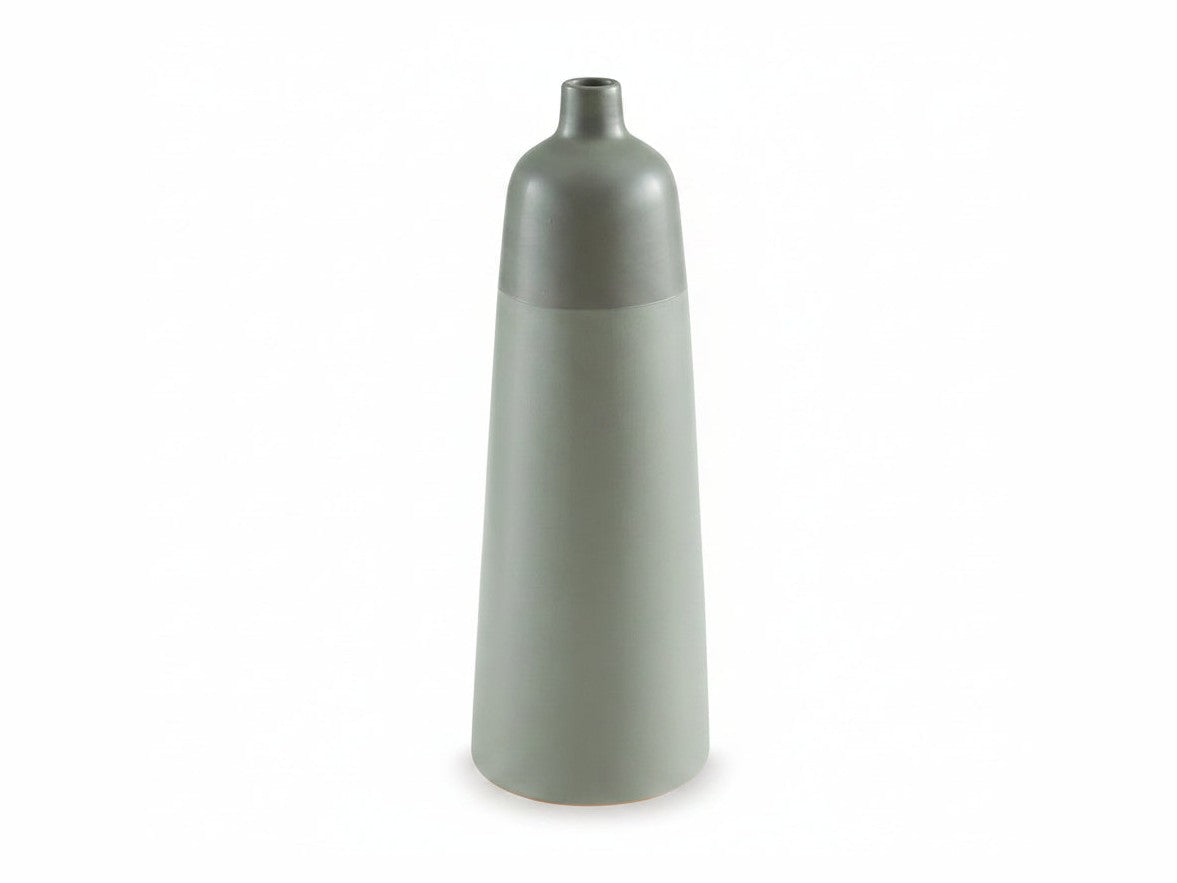 Peerland tall gray ceramic vase on a white background.