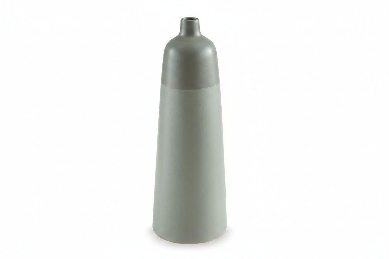 Peerland tall gray ceramic vase on a white background.