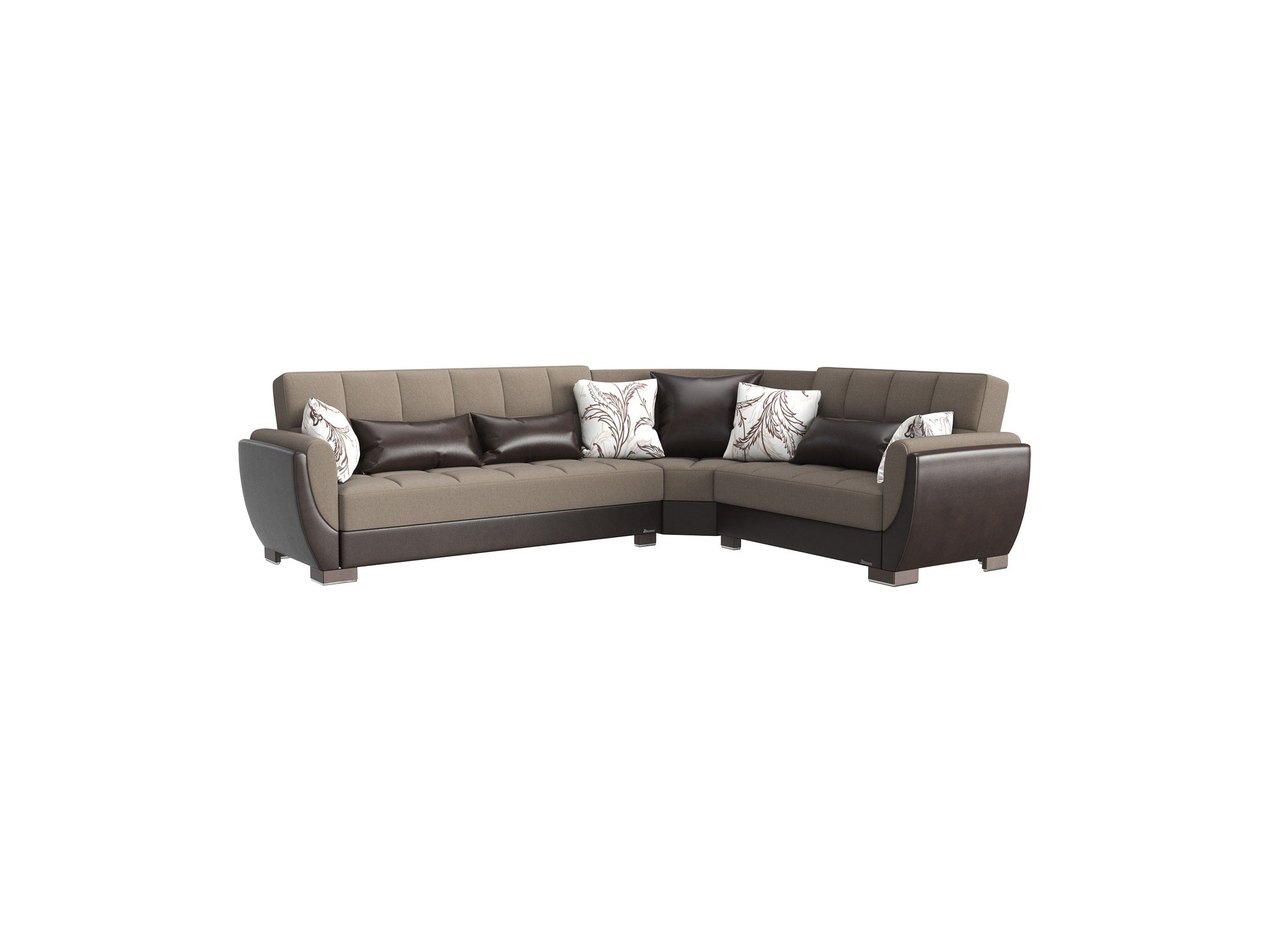 Ottomanson Armada Air - Upholstered Convertible Sectional With Storage - Beige/Brown PU Chenille