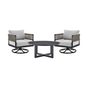 Felicia - And Argiope 3 Piece Patio Outdoor Swivel Seating Set - Black Aluminum With Gray Rope And Cushions