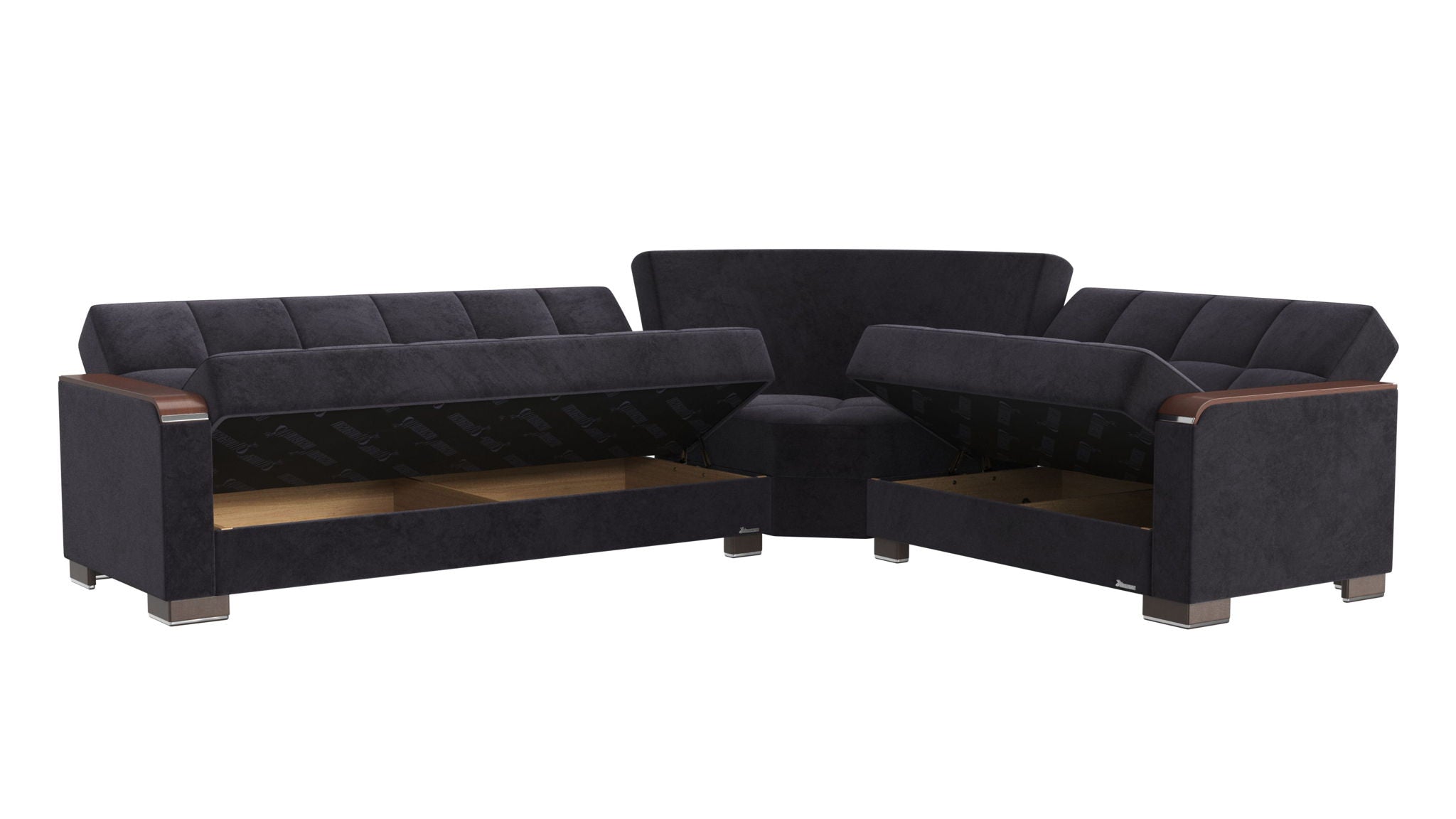 Ottomanson Armada X - Upholstered Convertible Wood Trimmed Sectional With Storage - Microfiber