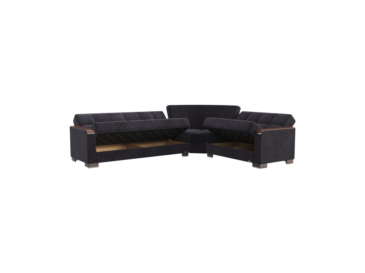 Ottomanson Armada X - Upholstered Convertible Wood Trimmed Sectional With Storage - Microfiber