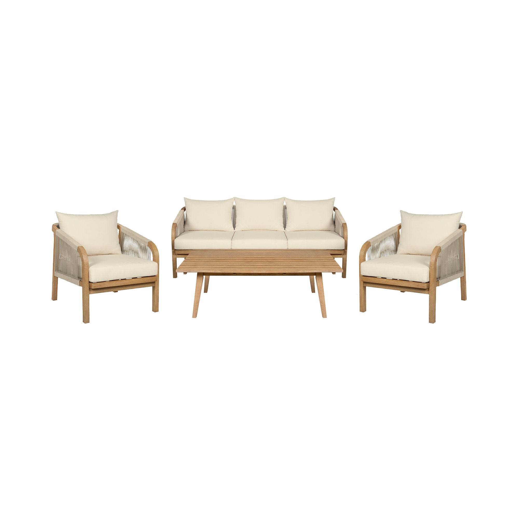 Cypress - 4 Piece Outdoor Patio Conversation Set - Blonde Eucalyptus / Ivory