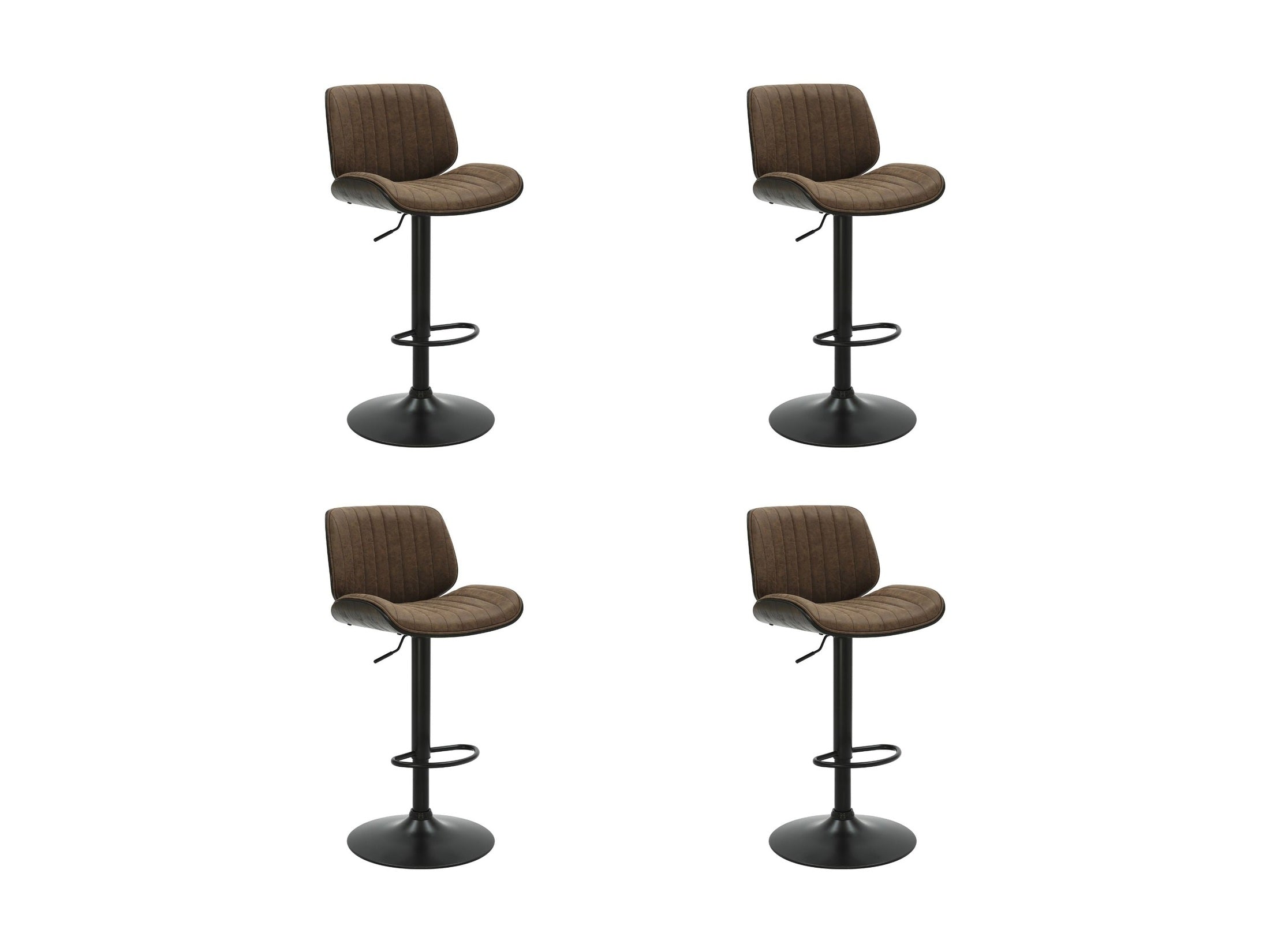 Brock - Adjustable Swivel Curved Back Wood Bar Stool With Faux Leather Seat