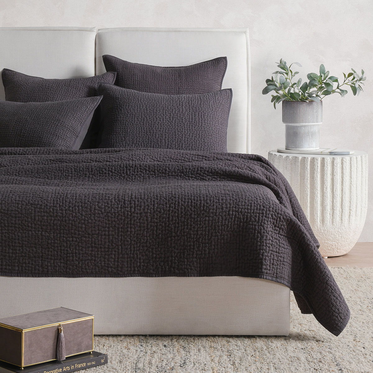 Danica - 3 Piece Queen Quilt Set - Charcoal