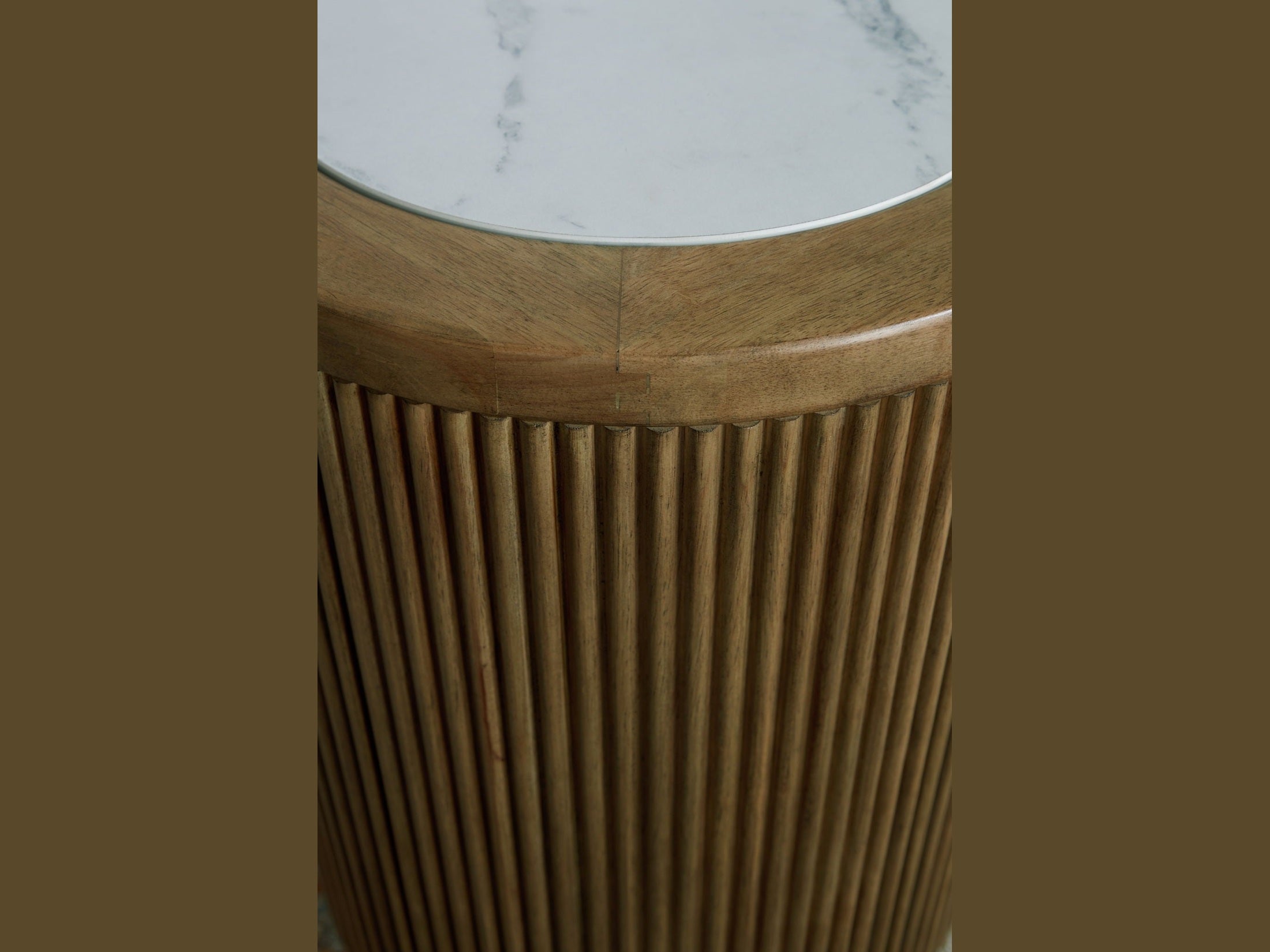 Camdill - Round End Table - Light Brown / White