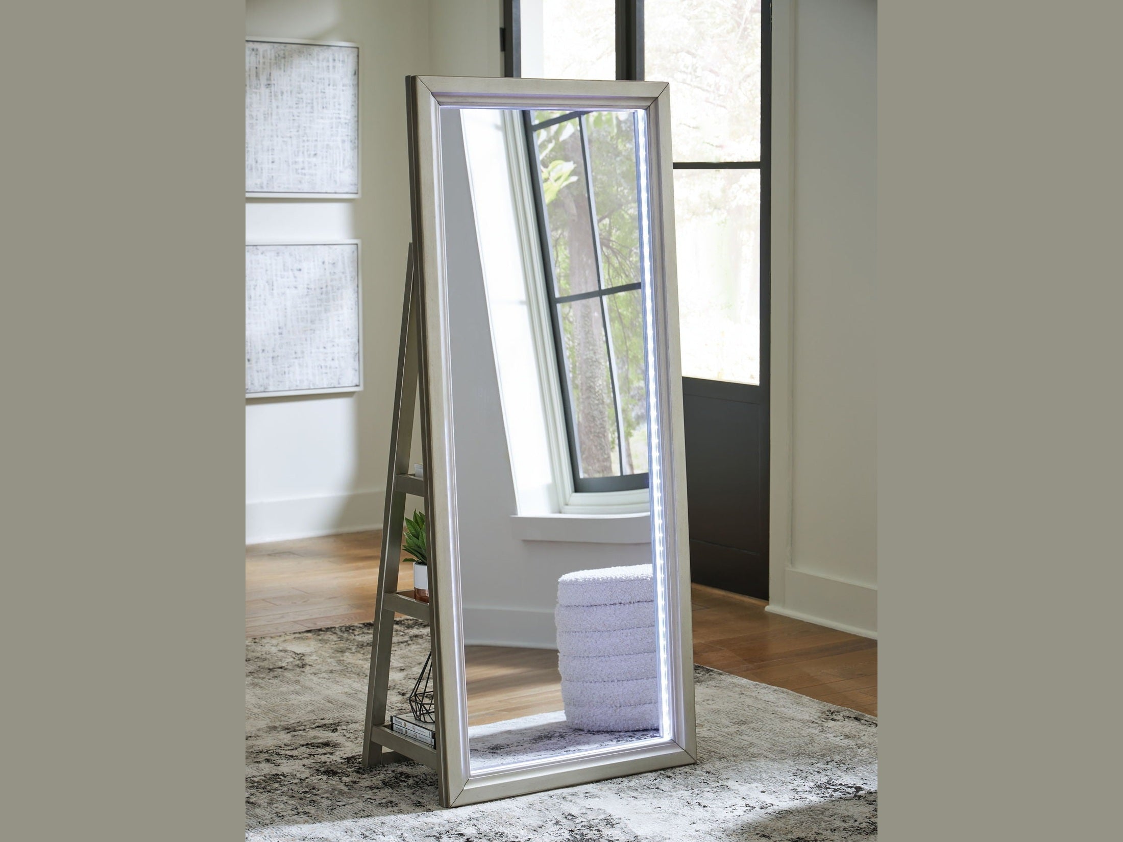 Evesen - Floor Standing Mirror With Storage - Champagne