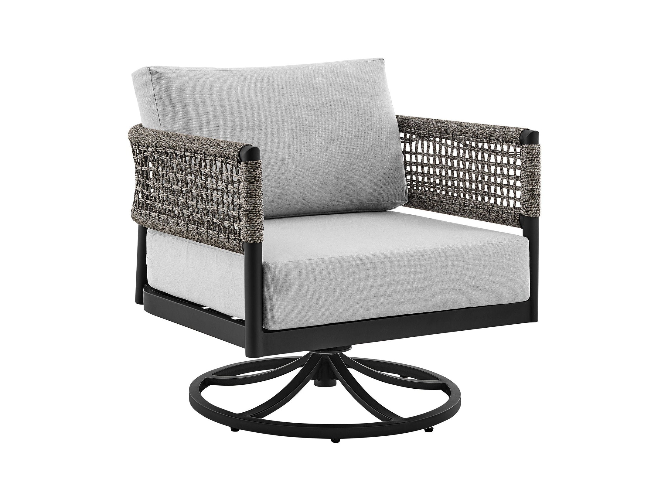 Felicia - Outdoor Patio Swivel Rocking Chair - Black Aluminum And Gray Rope With Cushions
