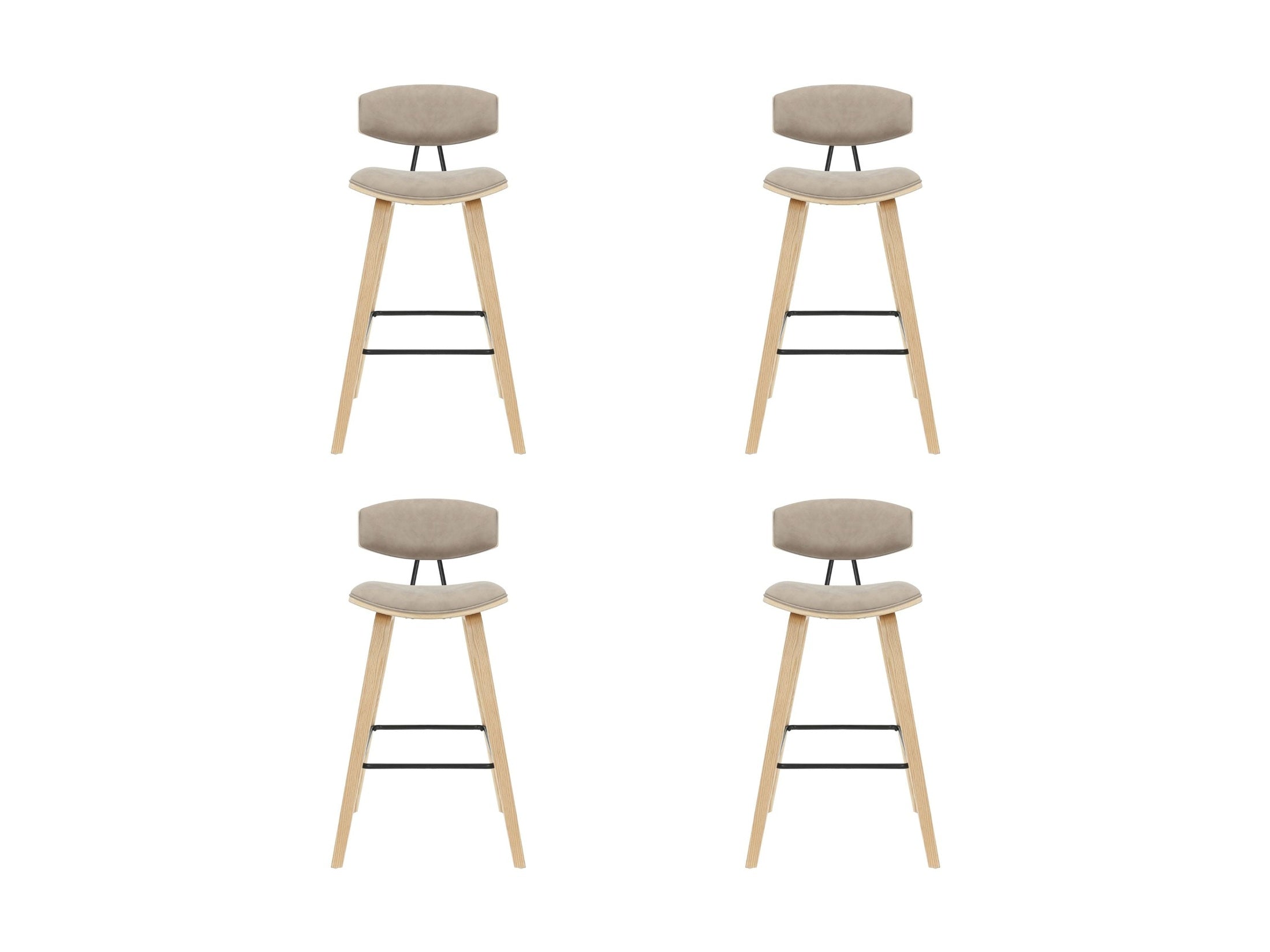 Fox - Bar Height Curved Back Wood Bar Stool With Faux Leather Seat