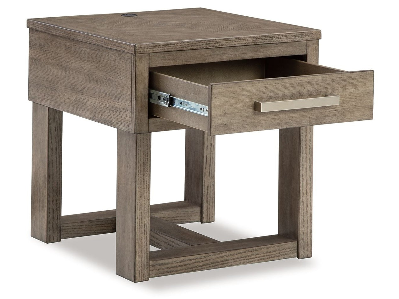 Loyaska - Rectangular End Table - Grayish Brown
