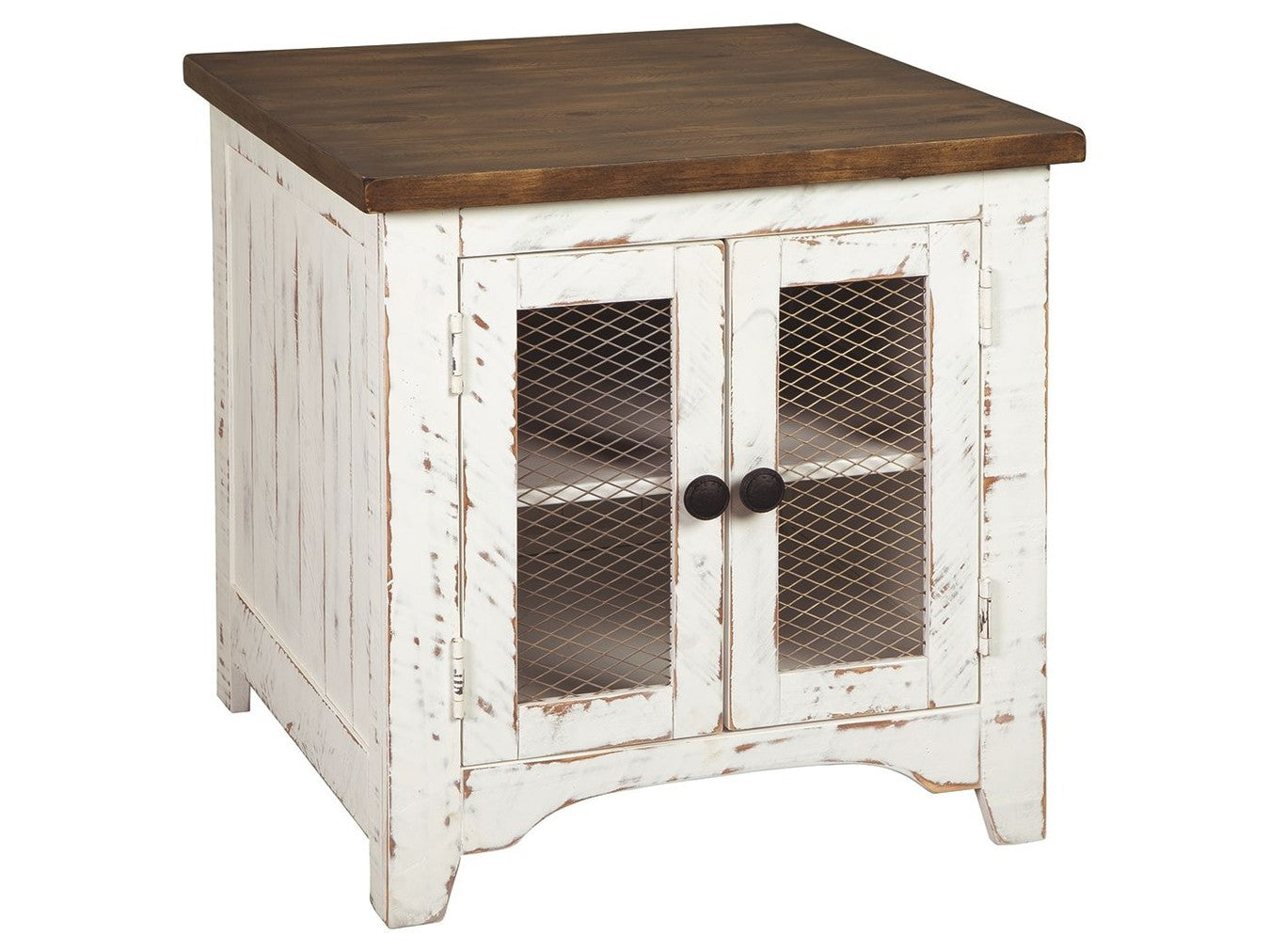 Wystfield - Rectangular End Table - 2 Doors - White / Brown