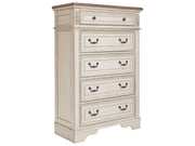 Realyn - Five Drawer Chest - White / Brown / Beige