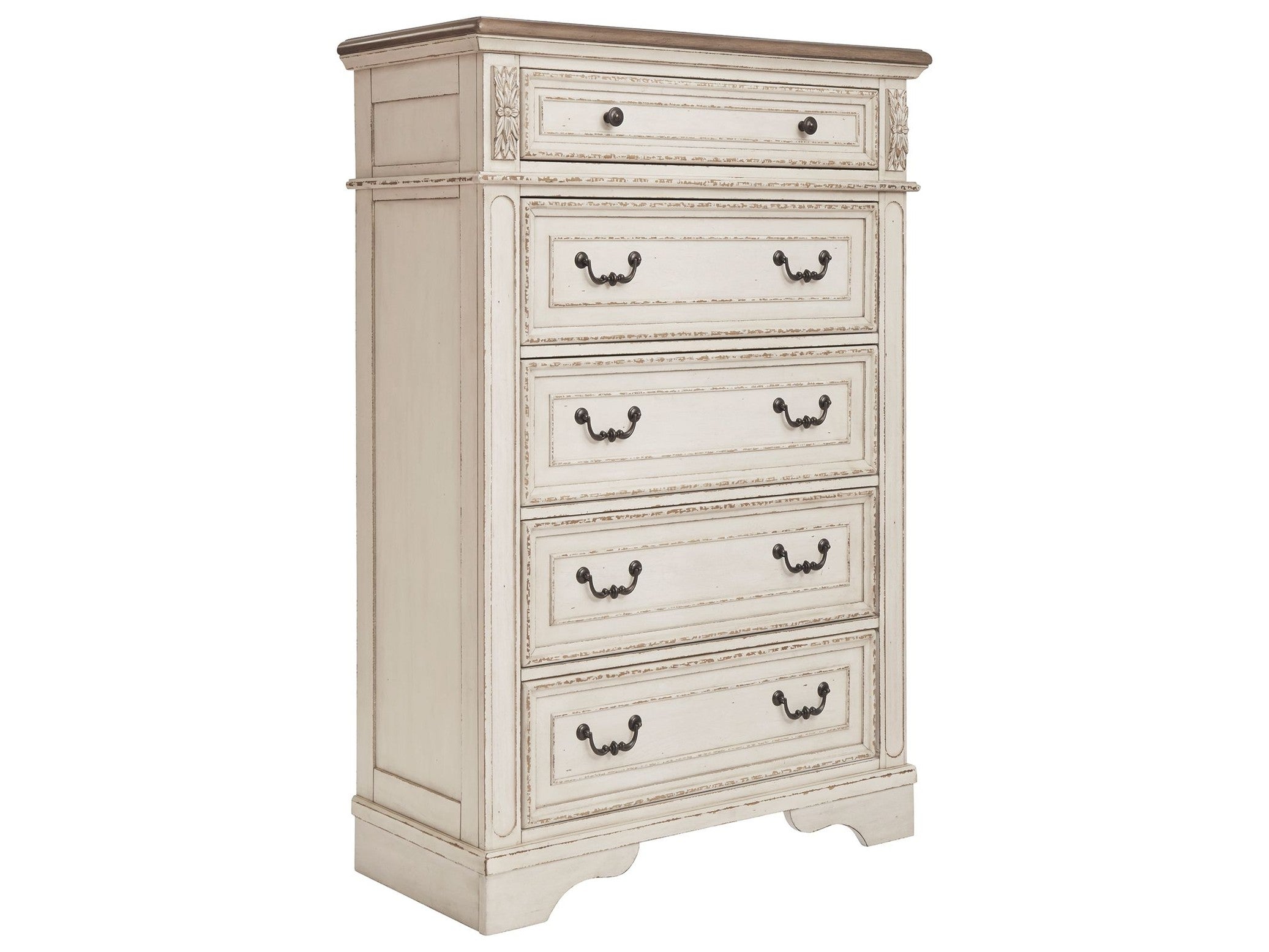 Realyn - Five Drawer Chest - White / Brown / Beige