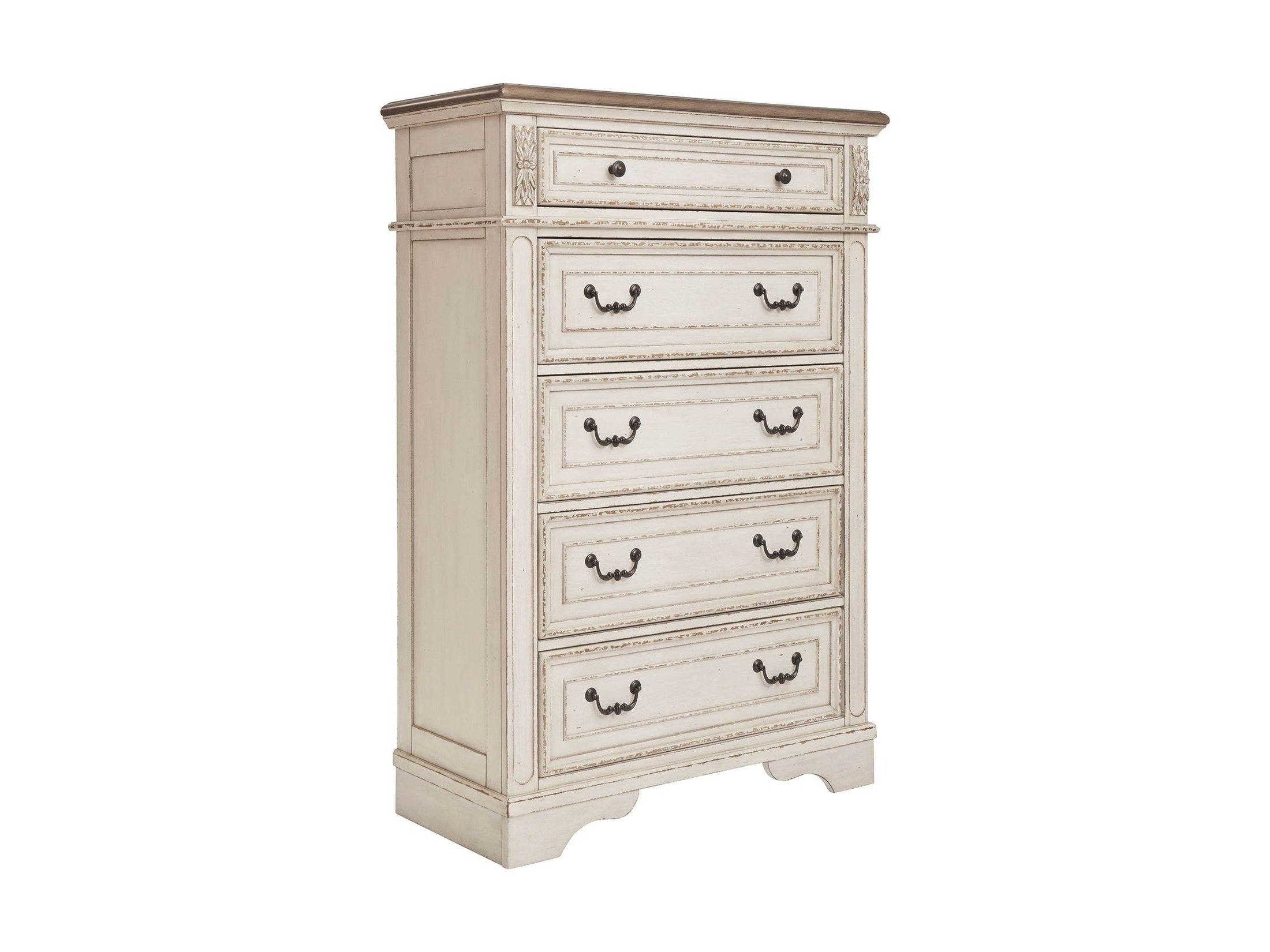 Realyn - Five Drawer Chest - White / Brown / Beige